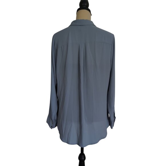 Dusty Blue Le Chateau Blouse Size Large Long Sleeve - Picture 3 of 5